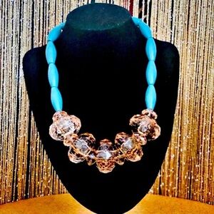 Vintage Lyndell NYC Designer Chunky Blue & Peace Necklace